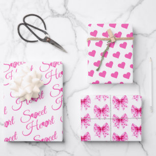 Pink Bow Sweetheart girl Valentine's Baby shower  Wrapping Paper Sheet