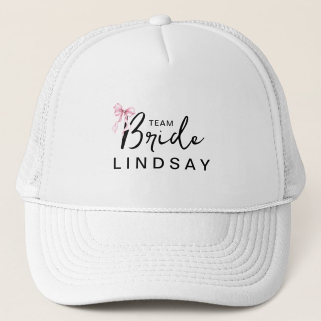 Pink Bow Team Bride Bachelorette Party  Trucker Hat (Front)