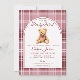 Pink Bow Teddy Bear All In One Girl Baby Shower Invitation