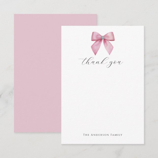 Pink Bow Thank You Card (Front/Back)