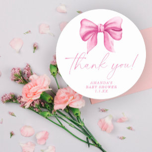 Pink Bow Thank You Card Classic Round Sticker