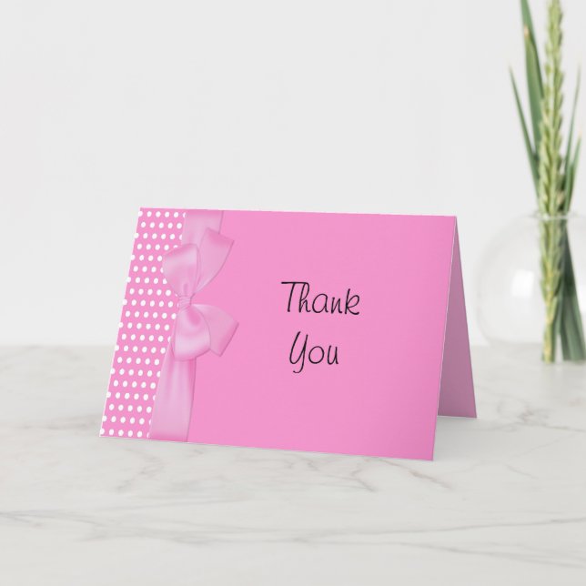 Pink Bow  Thank You Note Card (Front)