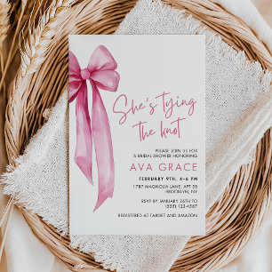 Pink Bow Theme She's Tying the Knot Bridal Shower Invitation