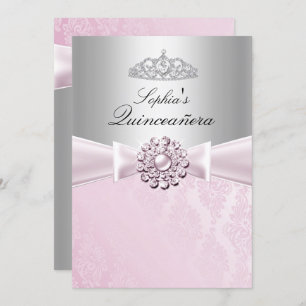 Pink Bow & Tiara Quinceanera Announcements