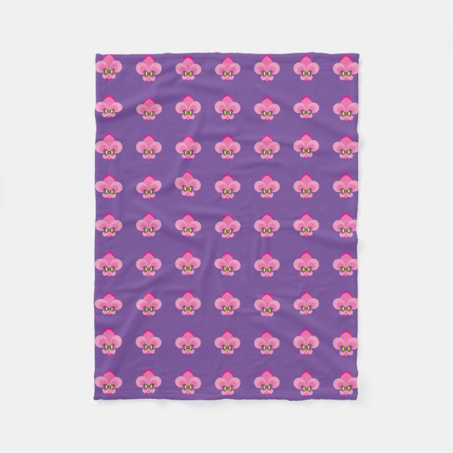 Pink Bow-Tied Fleur De Lis Pattern Fleece Blanket (Front)