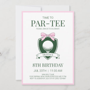 Pink Bow Time to Par-Tee Golf 8th Birthday Party Invitation