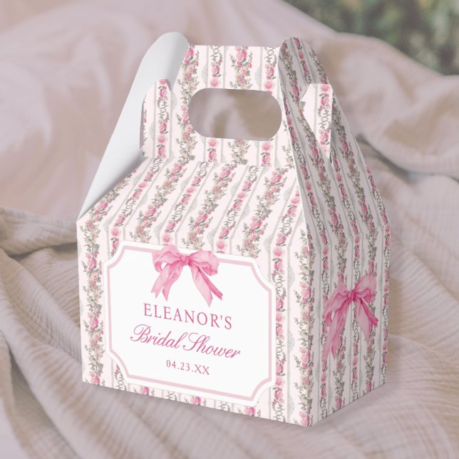 Pink Bow Toile Coquette Bridal Shower  Favour Box (Creator Uploaded)