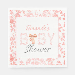 Pink Bow Toile de Jouy Floral Baby Shower  Napkin