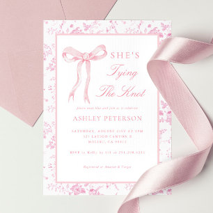 Pink Bow Toile She's Tying The Knot Bridal Shower Invitation