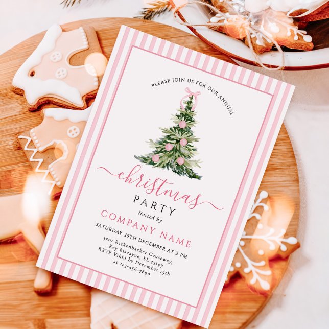 Pink Bow Traditional Tree Christmas Party Invitation (Creator Uploaded)