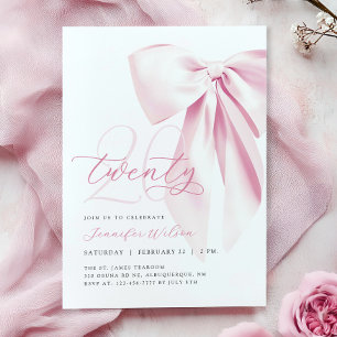 Pink Bow Twenty Birthday Invitation