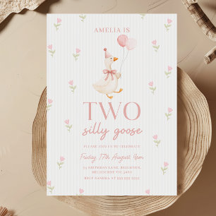 Pink Bow Two Silly Goose Balloons 2nd Birthday Invitation