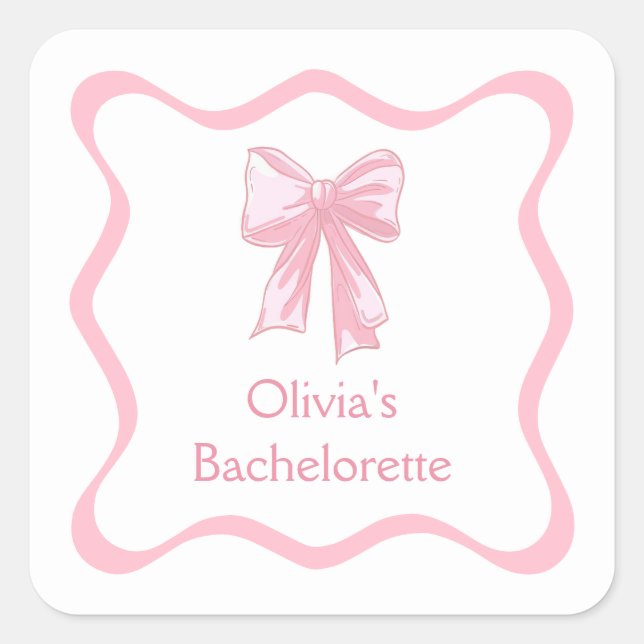 Pink Bow Tying the Knot Bachelorette Party Square Sticker (Front)