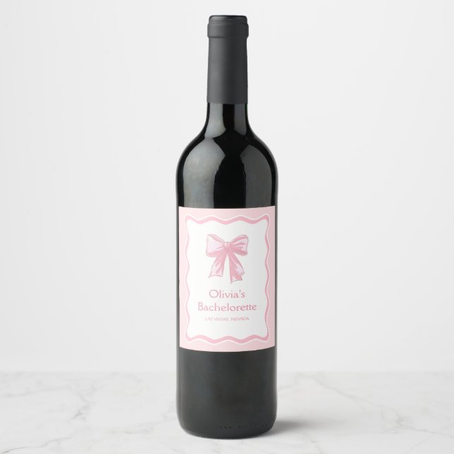 Pink Bow Tying the knot Bachelorette Wine Label (Front)