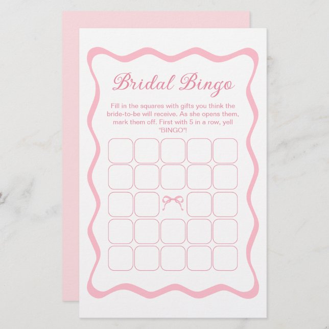  Pink Bow Tying the knot Bridal Shower Bingo Game (Front/Back)