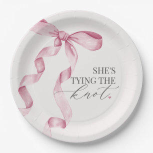 Pink Bow Tying the Knot Bridal Shower Decor Paper Plate