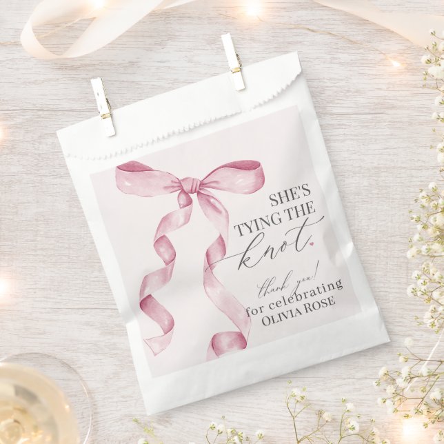 Pink Bow Tying the Knot Bridal Shower Dessert  Favour Bag (Clipped)