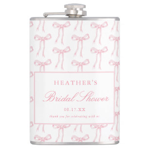 Pink Bow Tying The Knot Bridal Shower Favours Hip Flask