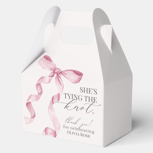 Pink Bow Tying the Knot Bridal Shower Gift Favour Box (Front)