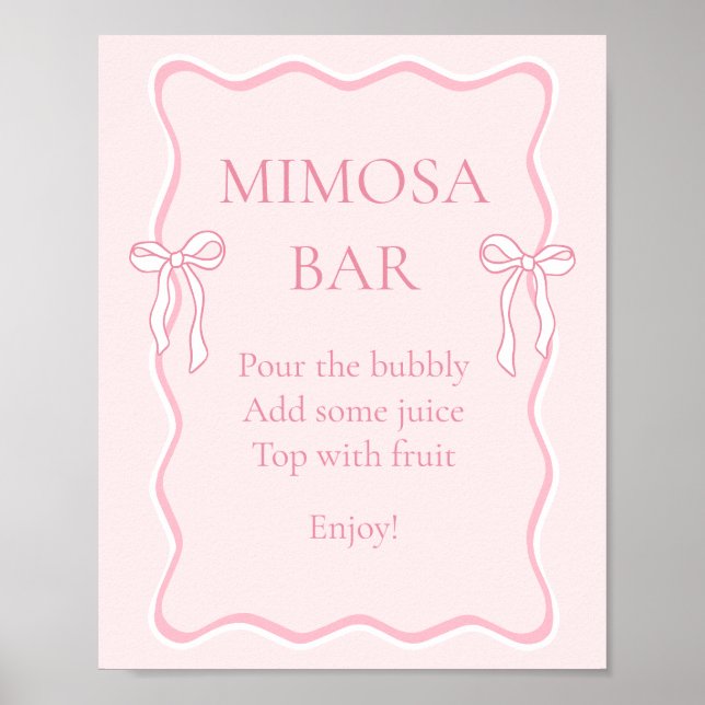 Pink Bow Tying the Knot Bridal Shower Mimosa Bar Poster (Front)