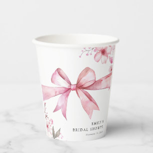 Pink Bow Tying the Knot Bridal Shower Paper Cups