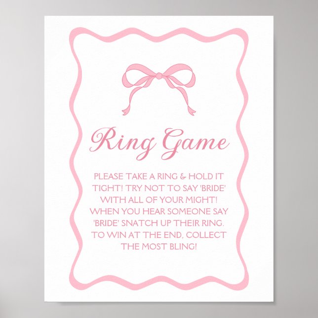 Pink Bow Tying the Knot Bridal Shower Ring Game Poster (Front)