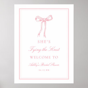Pink Bow Tying The Knot Bridal Shower Welcome Poster