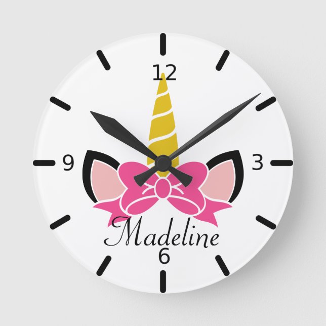 Pink Bow Unicorn Round Clock (Front)