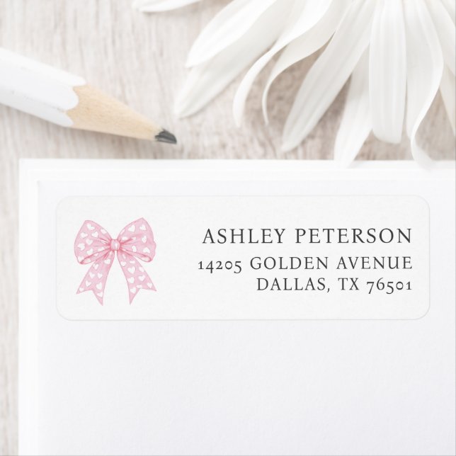 Pink Bow Valentines Sweetheart Return Address Label (Insitu)
