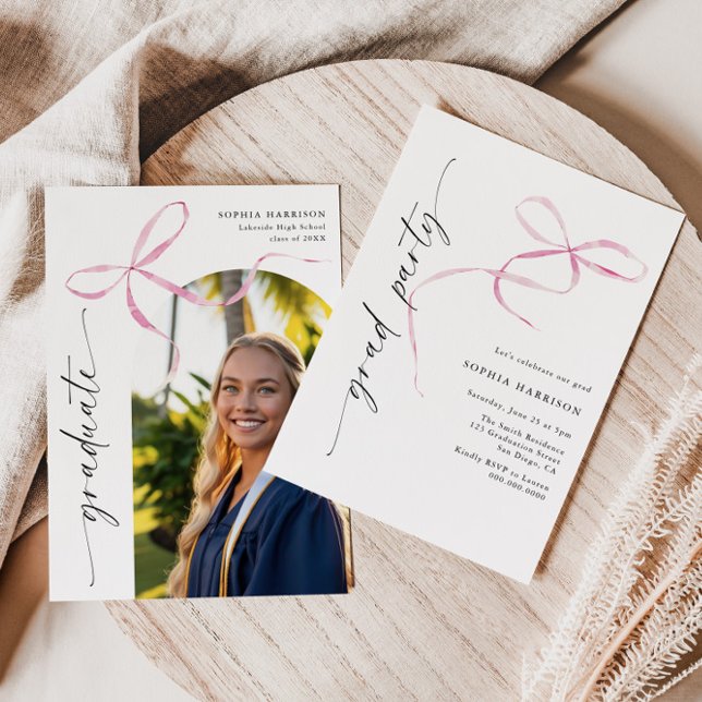 Pink Bow Vertical Script Graduation Invitation (Creator Uploaded)