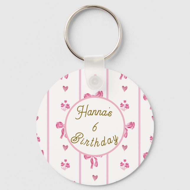 Pink Bow Vertical Stripe -preppy coquette birthday Key Ring (Front)