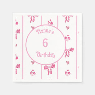 Pink Bow Vertical Stripe - preppy coquette Napkin