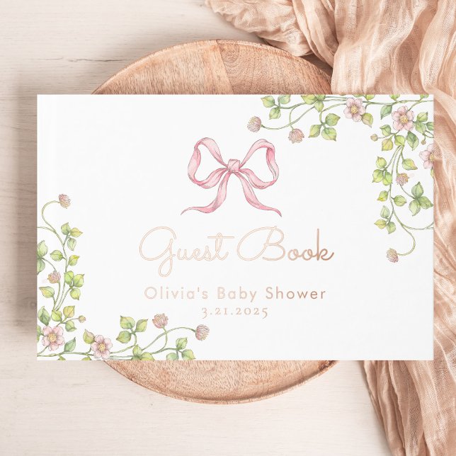 Pink Bow Vintage wildflower Baby Shower Guest Book (Creator Uploaded)