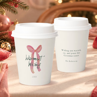 Pink Bow Warmest Wishes Christmas Paper Cup