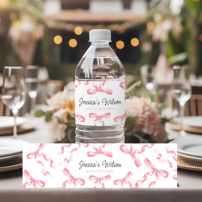 Pink Bow  Water Bottle Label (Creator Uploaded)