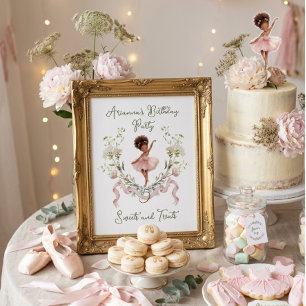 Pink Bow Watercolor Ballerina Birthday Sweet Treat Poster