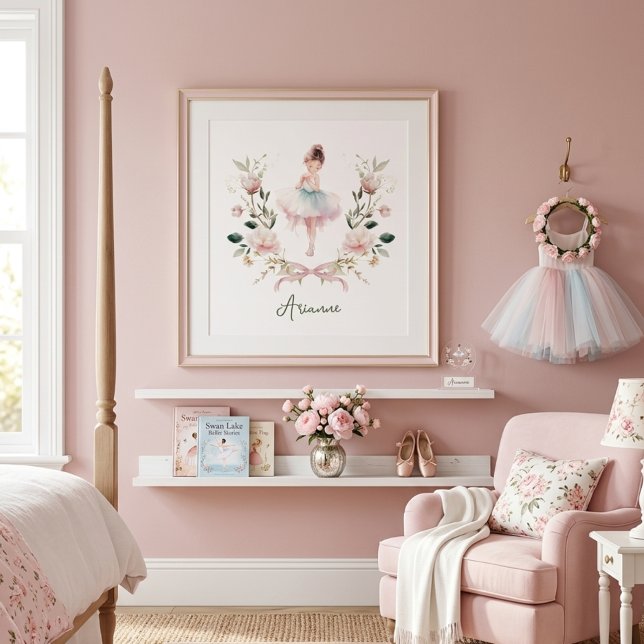 Pink Bow Watercolor Ballerina Nursery Girls Room Poster (Creator Uploaded)