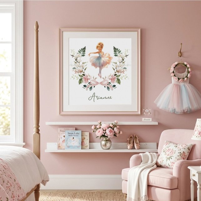 Pink Bow Watercolor Ballerina Nursery Girls Room Poster (Creator Uploaded)