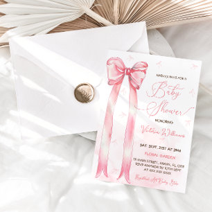 Pink Bow Watercolor Girl Baby Shower Invitation