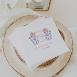 Pink Bow Watercolor Girl Monogram Baby Shower Napkin