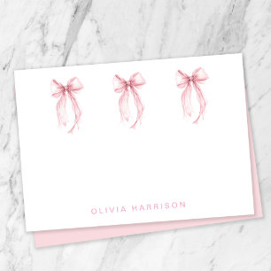 Pink Bow Watercolor Girls Monogrammed Card