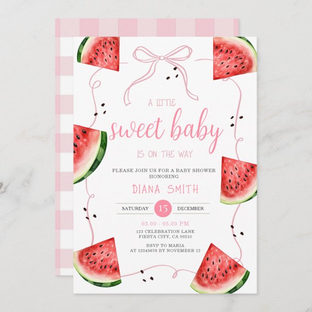Pink Bow Watermelon Baby Shower Invitation (Front/Back)