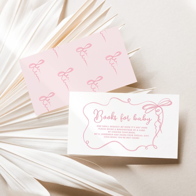 Pink bow wavy frame dainty books for baby ticket enclosure card (Creator Uploaded)