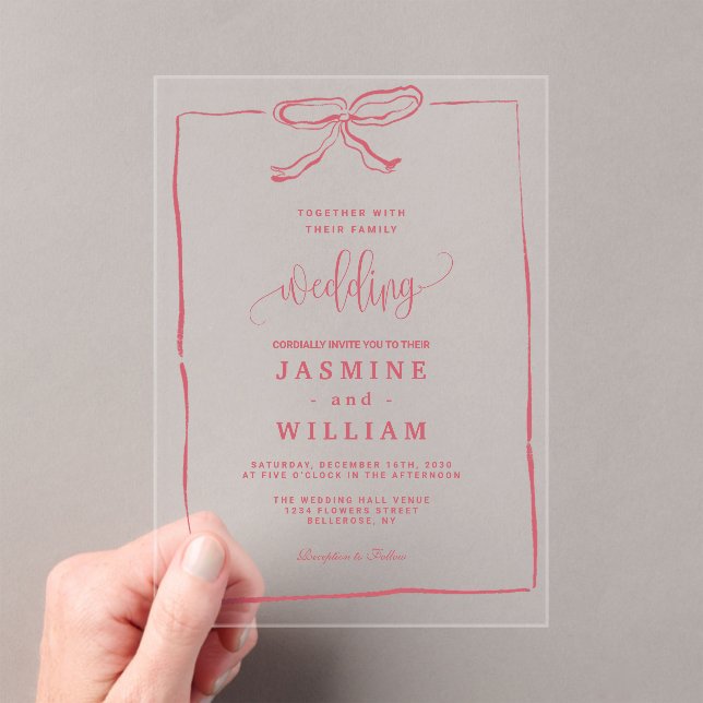 Pink Bow Wedding  Acrylic Invitations (Insitu (Handheld))