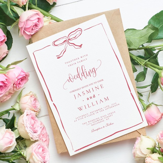 Pink Bow Wedding Invitation (Creator Uploaded)