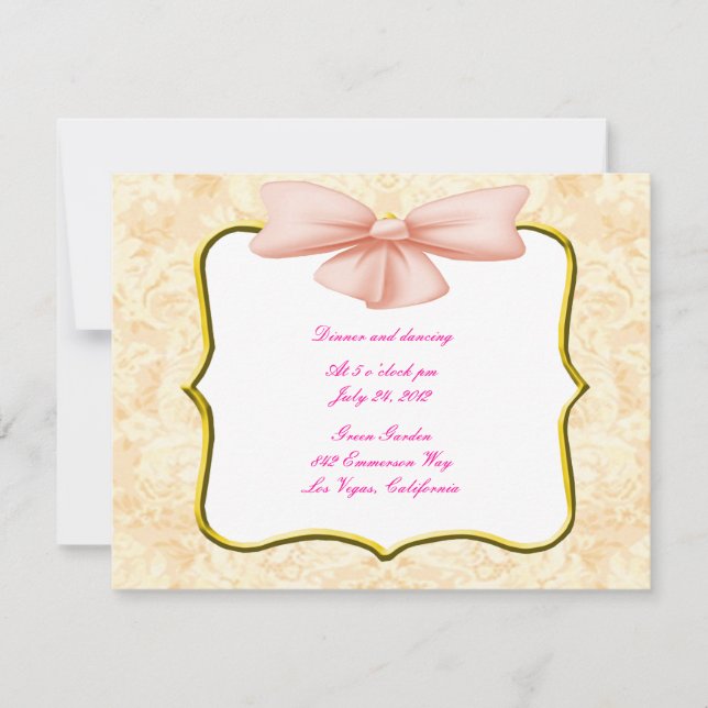 Pink Bow Wedding Reception Card (Front)
