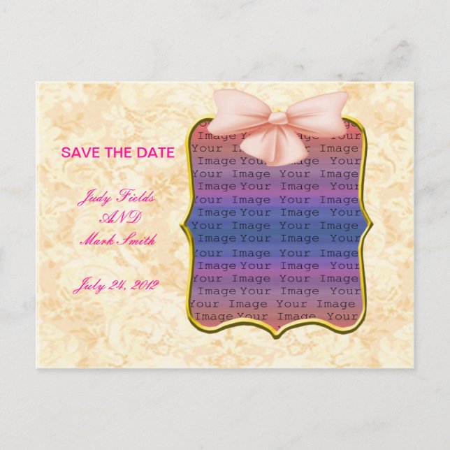 Pink Bow Wedding Save The Date Postcard (Front)