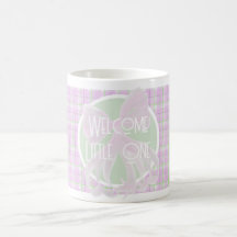 Pink bow-Welcome Little One- pink green plaid