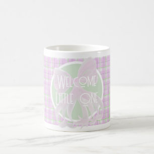 Pink bow-Welcome Little One- pink green plaid Coffee Mug
