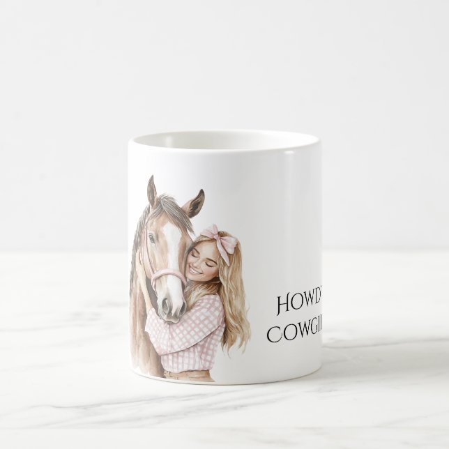 Pink Bow Western Farm Cowgirl Horse Coffee Mug (Center)